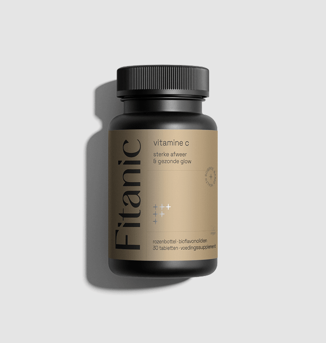 Fitanic Vitamin C supplement bottle with gold label, 30 tablets, nutrition supplement