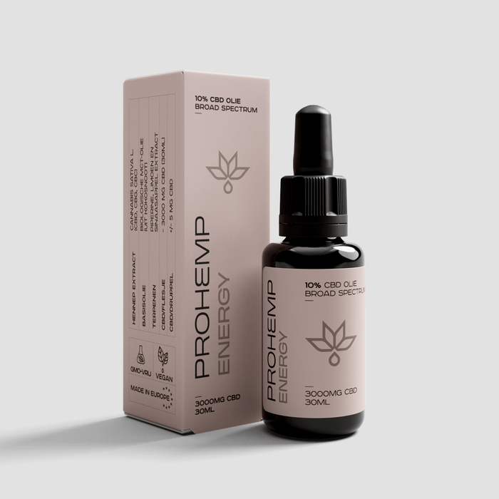 CBD oil energy supplement 30ml dropper bottle with box, broad spectrum, 3000mg, vegan