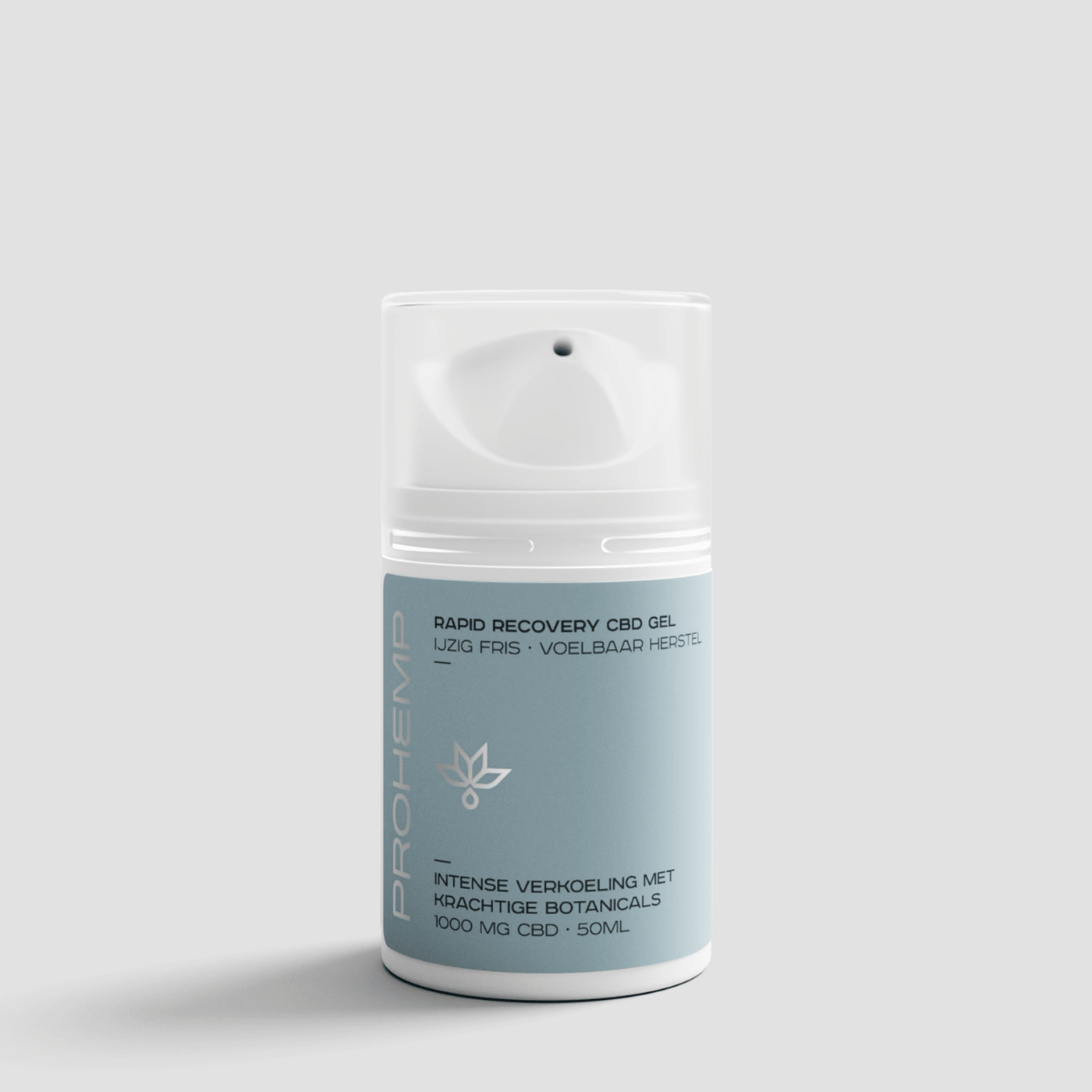 CBD gel bottle with light blue label, 1000 mg, 50 ml, for rapid recovery and cooling relief