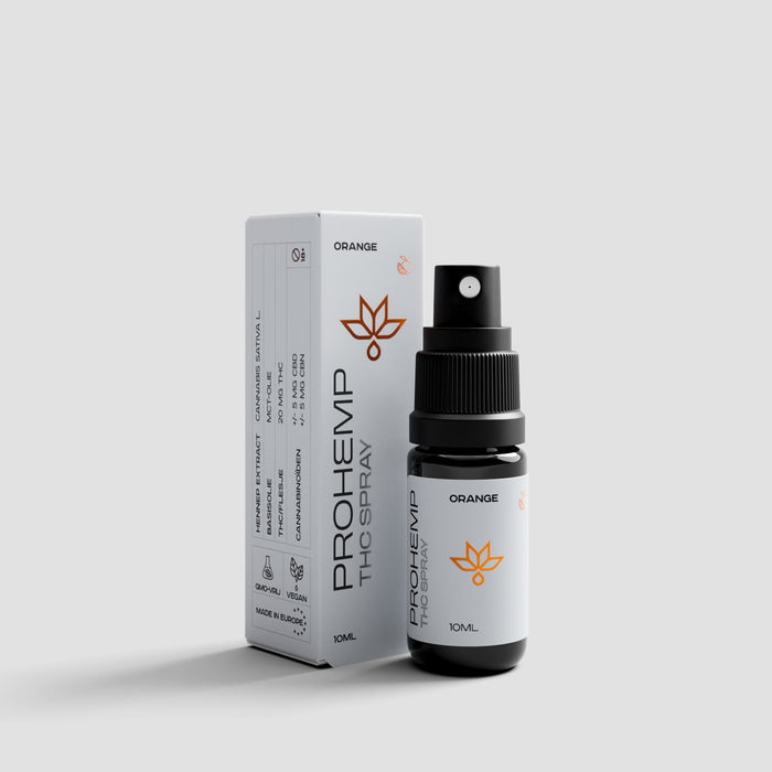 Prohemp THC spray oranje smaak, 10ml fles met verpakking, natuurlijke ingrediënten voor vitaliteit